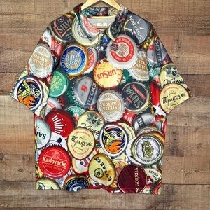Obnoxious Golf Polo Shirt Men’s size XL Beer Bottle Cap All Over Print